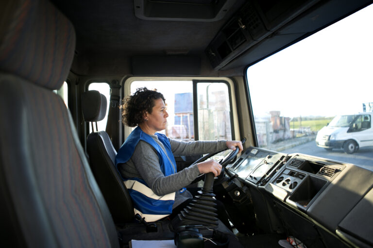 professional female driver with van wagon car